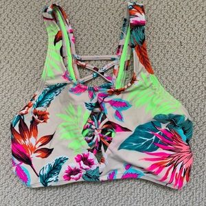 Xhilaration Neon Palm Leaf Bikini Top